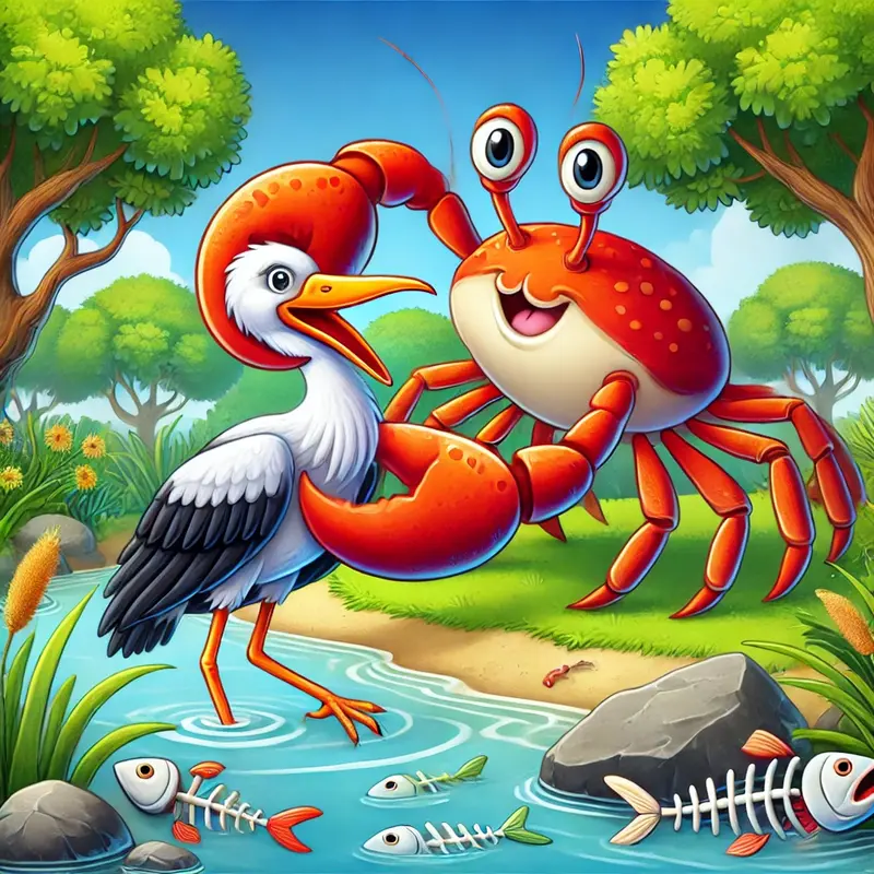 The Cunning Stork and the Clever Crab: A Tale of Wits and Survival